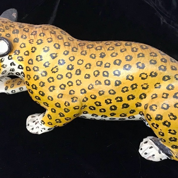 Fabulous Vintage Indian Painted Wooden Leopard