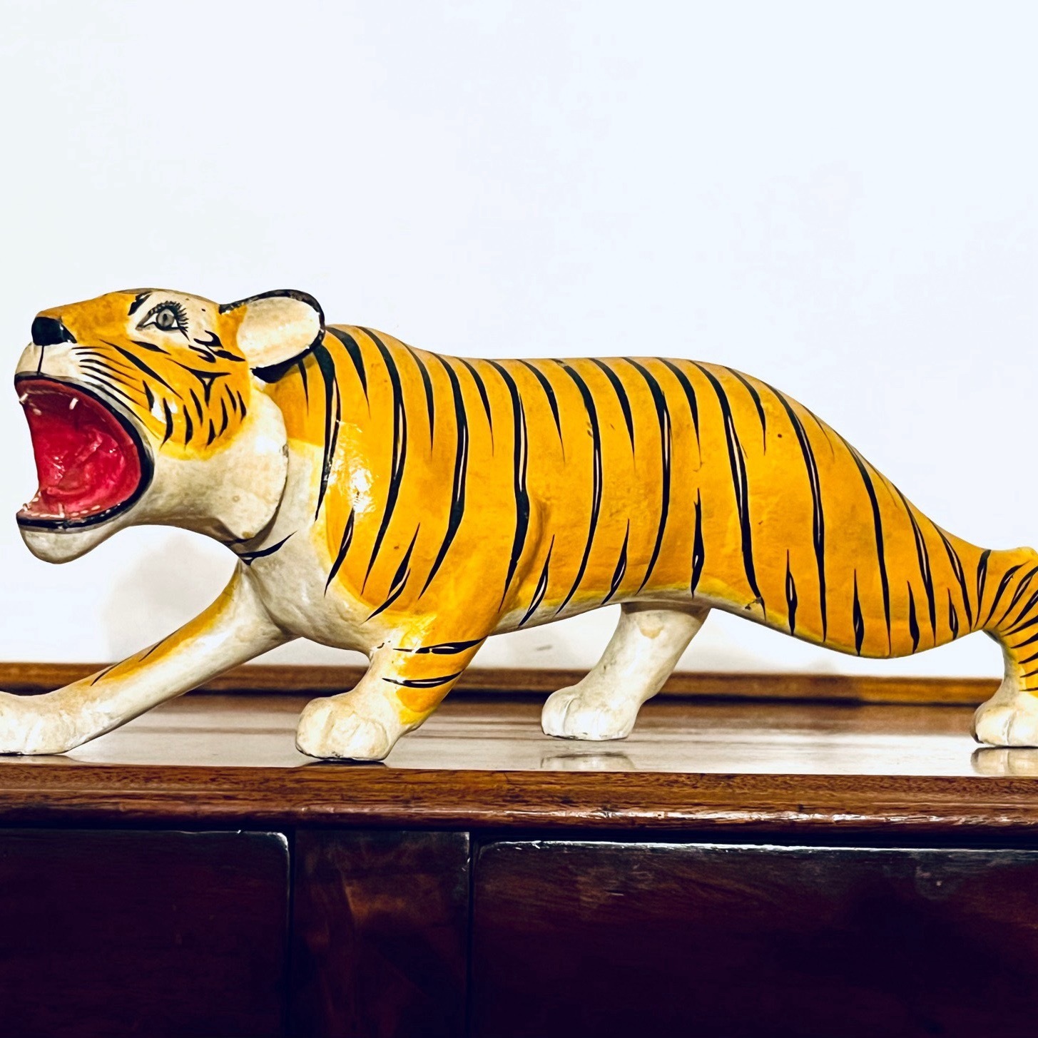 Fabulous Vintage Indian Painted Wooden Tiger