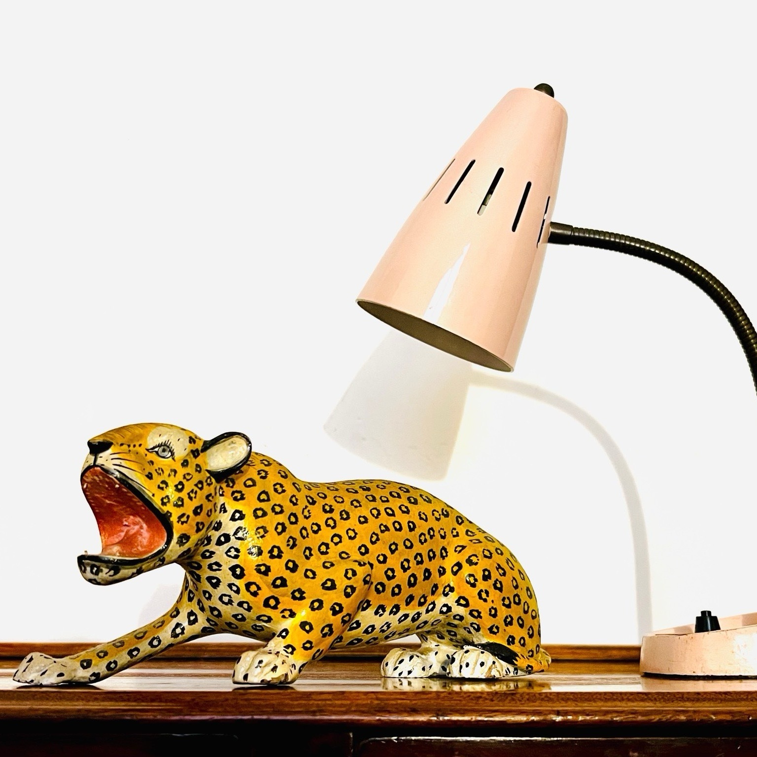 Fabulous Vintage Indian Painted Wooden Leopard