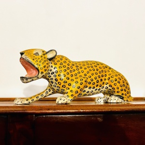 Fabulous Vintage Indian Painted Wooden Leopard