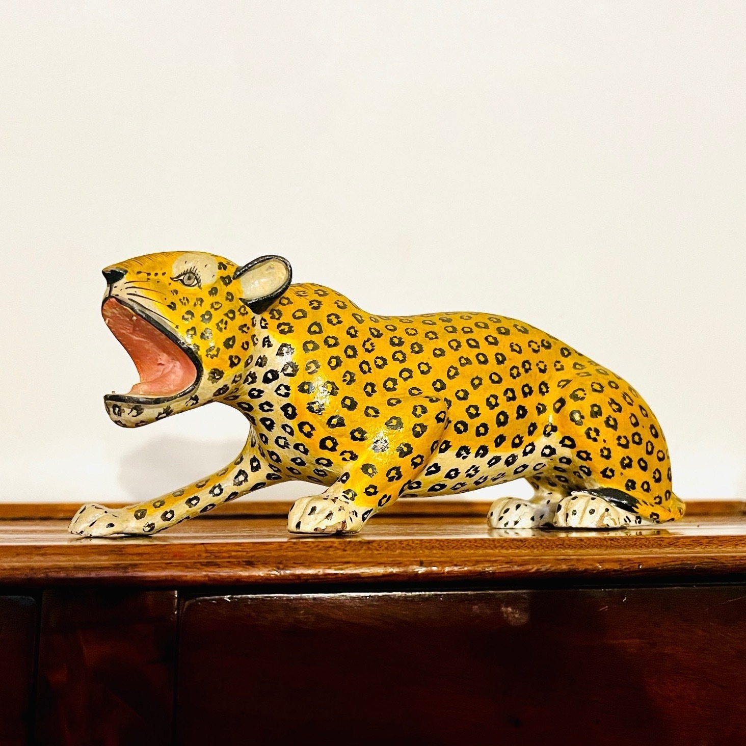 Fabulous Vintage Indian Painted Wooden Leopard