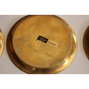 6 brass and cloisonne painted coasters as a set, vintage