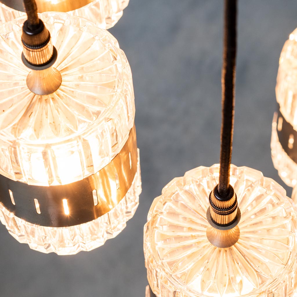 6-Light Glass Metal Chandelier From The 70s Modern Vintage