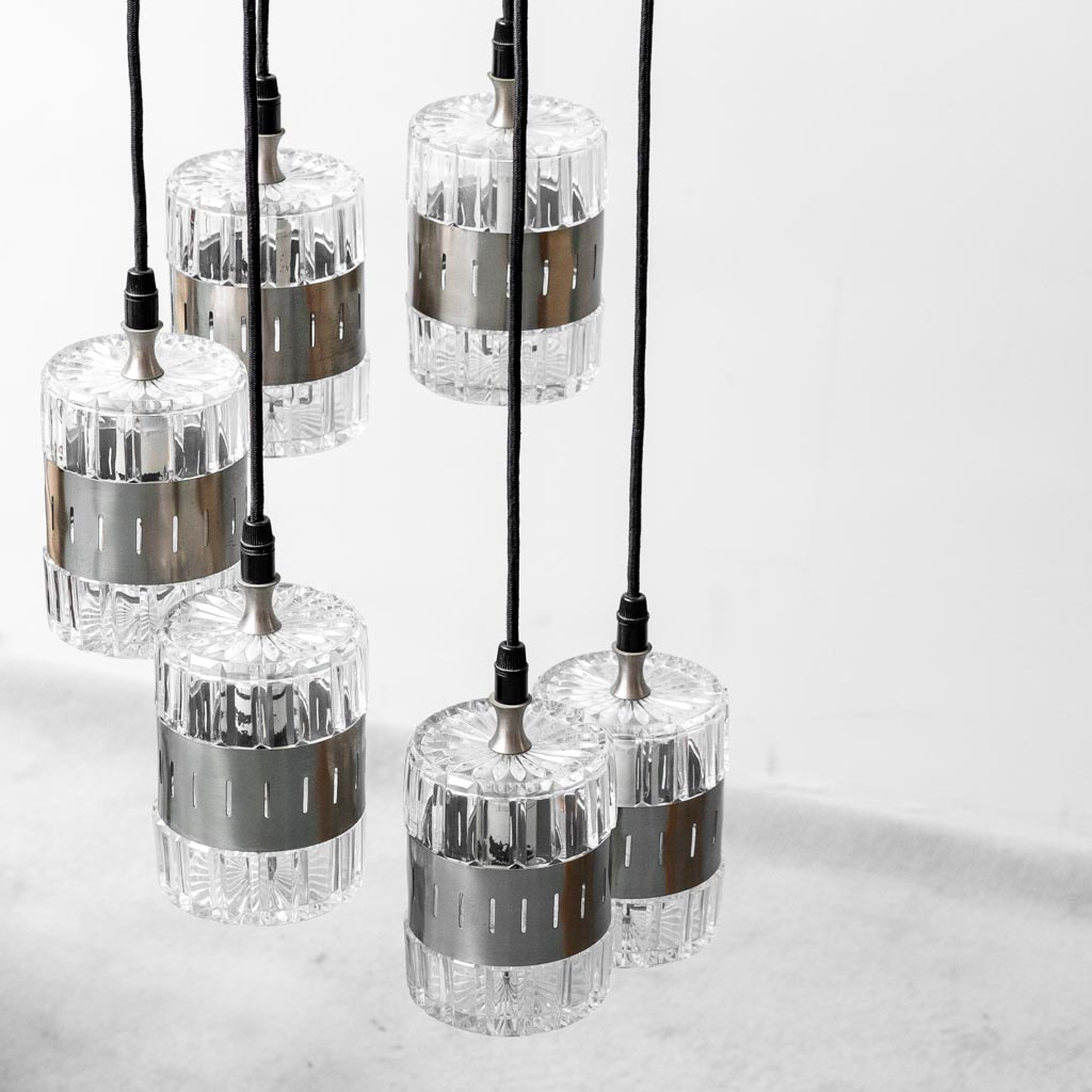 6-Light Glass Metal Chandelier From The 70s Modern Vintage