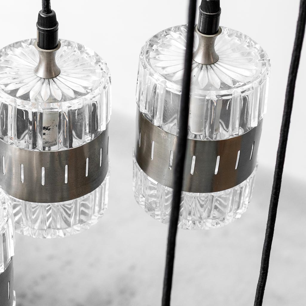 6-Light Glass Metal Chandelier From The 70s Modern Vintage