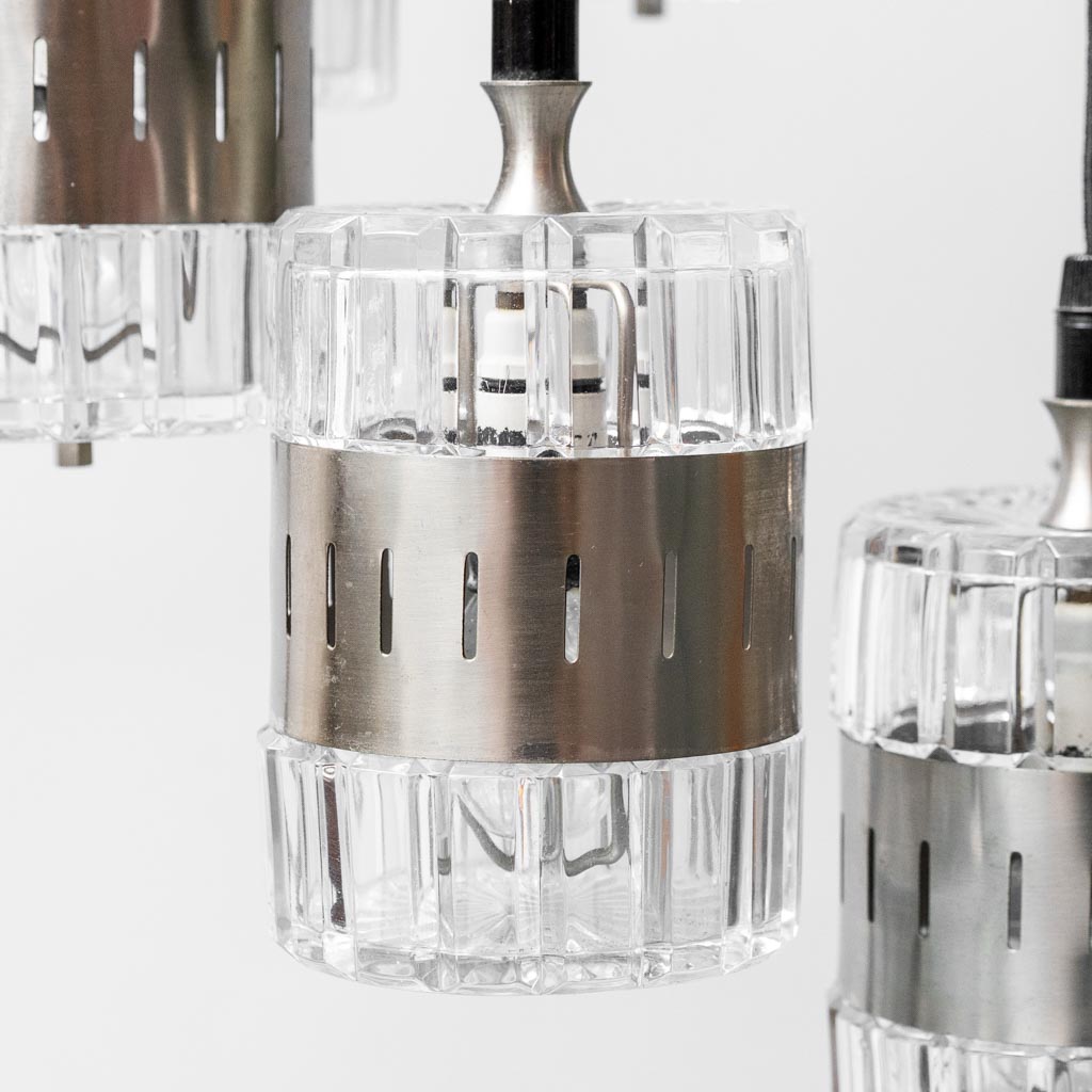 6-Light Glass Metal Chandelier From The 70s Modern Vintage