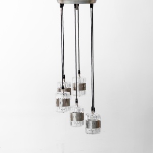 6-Light Glass Metal Chandelier From The 70s Modern Vintage