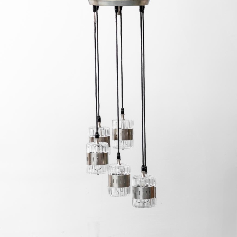 6-Light Glass Metal Chandelier From The 70s Modern Vintage