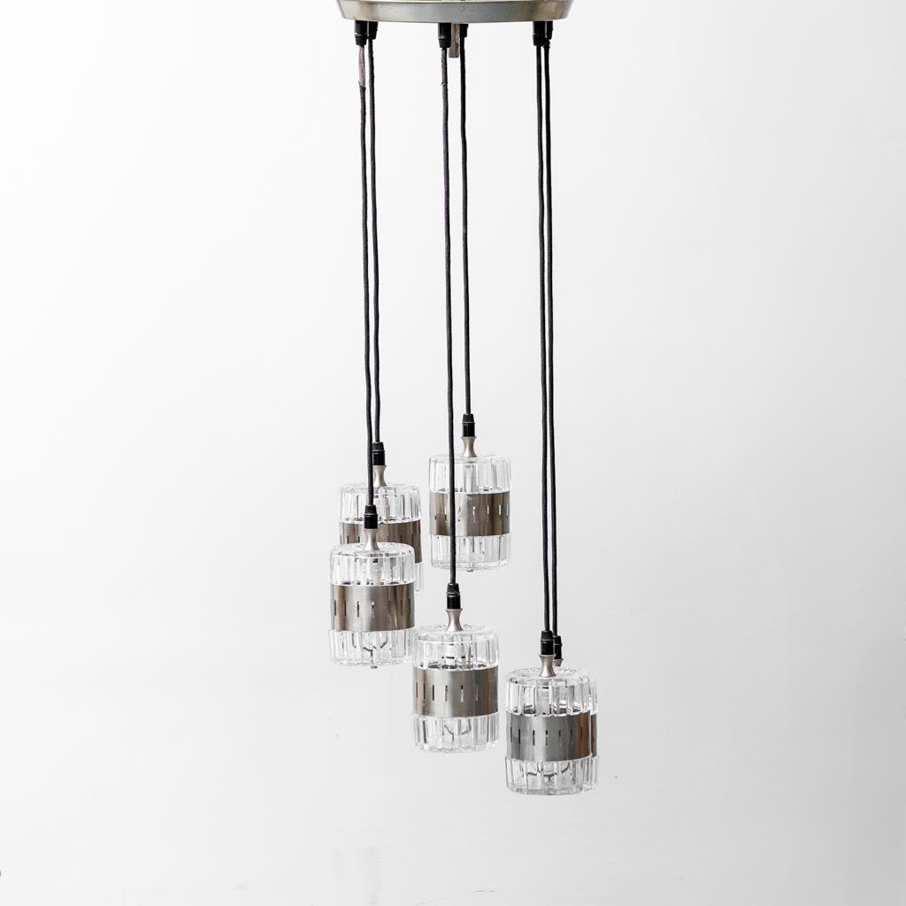 6-Light Glass Metal Chandelier From The 70s Modern Vintage