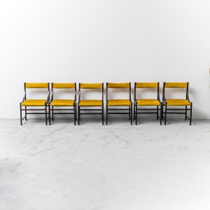 Set Of 6 Yellow Wood Fabric Chairs From The 1960s Modern Vintage