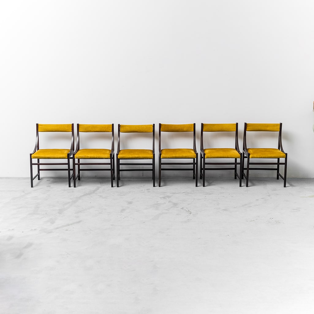 Set Of 6 Yellow Wood Fabric Chairs From The 1960s Modern Vintage