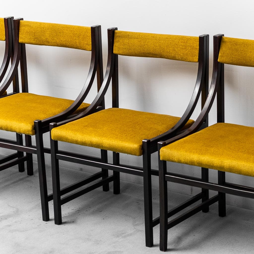 Set Of 6 Yellow Wood Fabric Chairs From The 1960s Modern Vintage