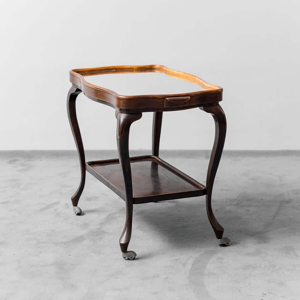 Trolley With Wooden And 1950s Glass Shelves