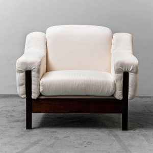 Pair Of White Cotton Armchairs Saporiti 70s Vintage Modern