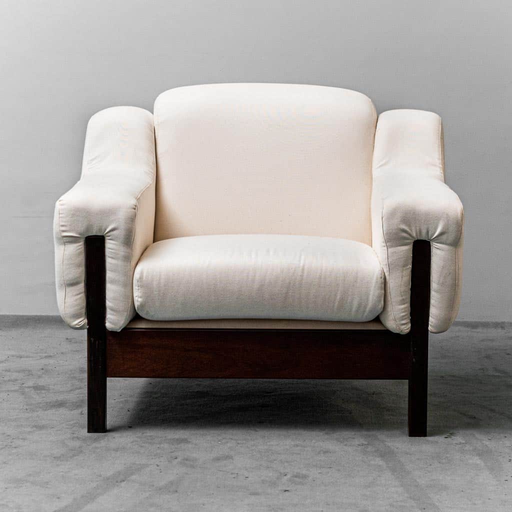 Pair Of White Cotton Armchairs Saporiti 70s Vintage Modern