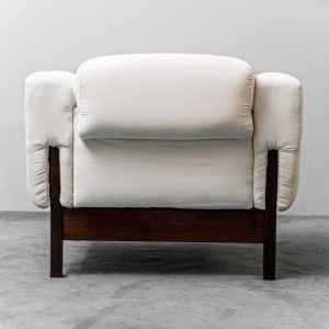 Pair Of White Cotton Armchairs Saporiti 70s Vintage Modern