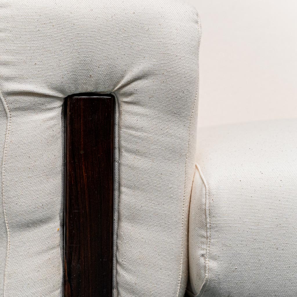Pair Of White Cotton Armchairs Saporiti 70s Vintage Modern