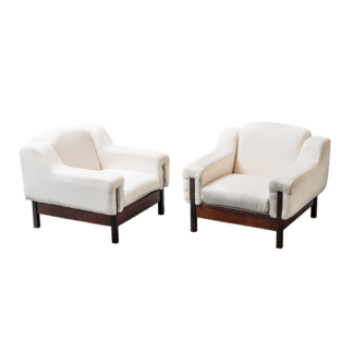 Pair Of White Cotton Armchairs Saporiti 70s Vintage Modern
