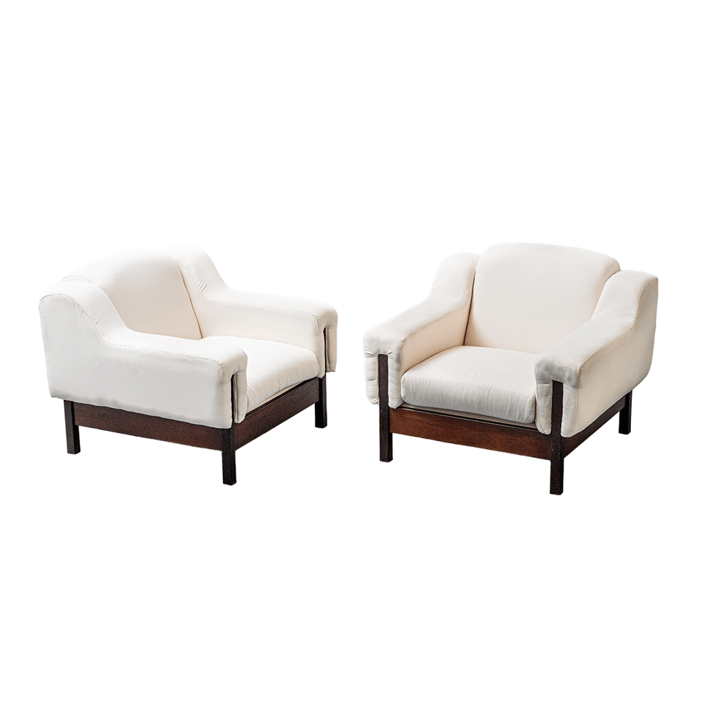Pair Of White Cotton Armchairs Saporiti 70s Vintage Modern