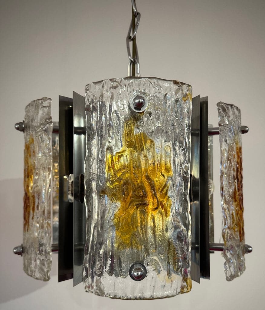 Stunning Italian Mazzega Chrome Murano Glass Pendant Light, 1960s