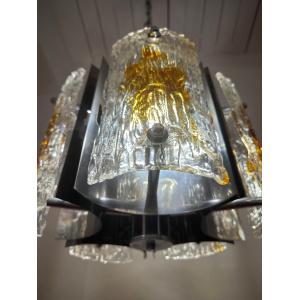 Stunning Italian Mazzega Chrome Murano Glass Pendant Light, 1960s