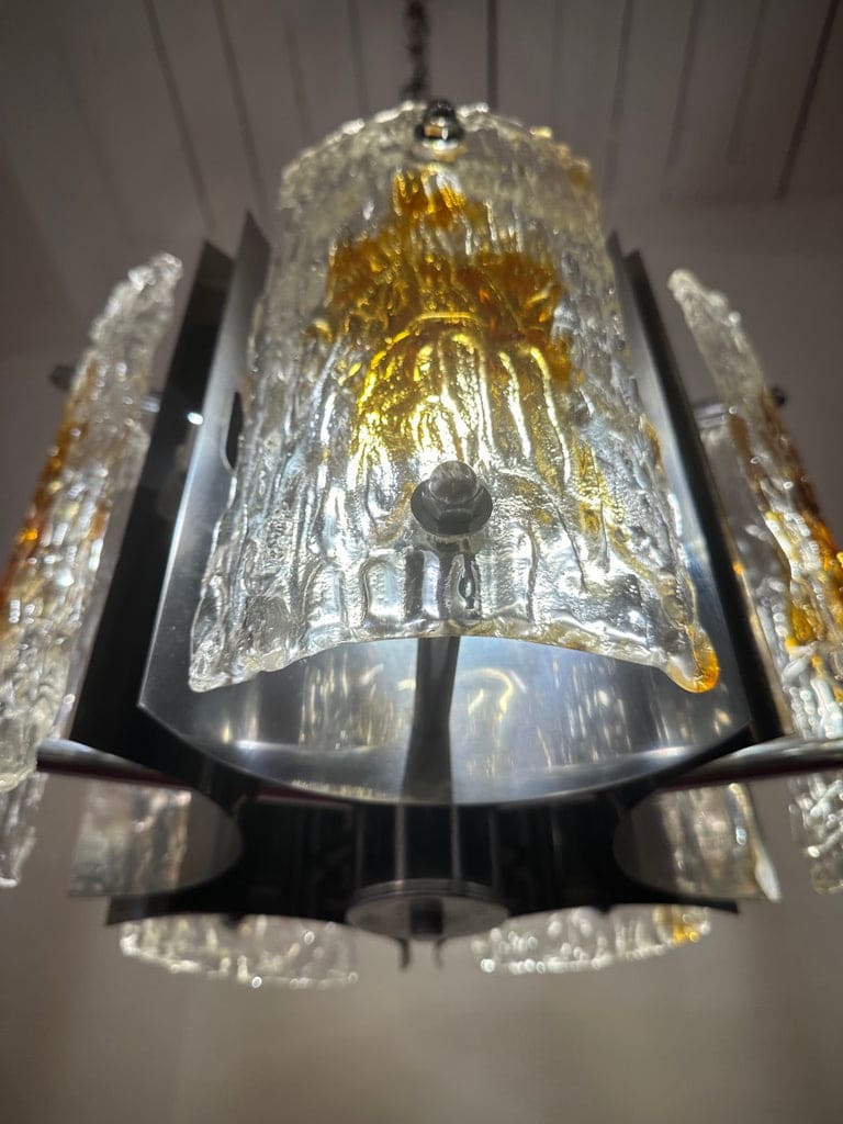 Stunning Italian Mazzega Chrome Murano Glass Pendant Light, 1960s