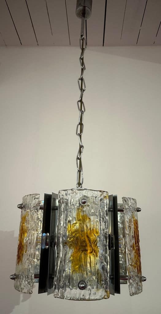 Stunning Italian Mazzega Chrome Murano Glass Pendant Light, 1960s