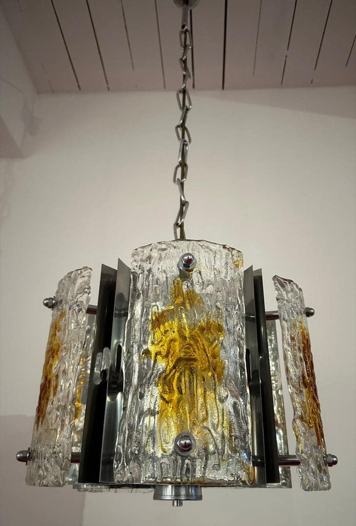 Stunning Italian Mazzega Chrome Murano Glass Pendant Light, 1960s