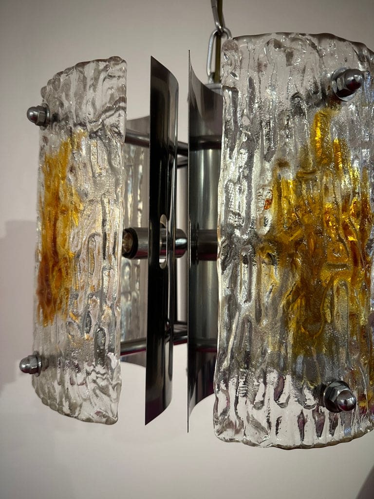 Stunning Italian Mazzega Chrome Murano Glass Pendant Light, 1960s