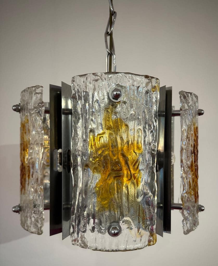 Stunning Italian Mazzega Chrome Murano Glass Pendant Light, 1960s