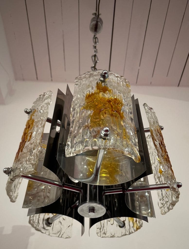 Stunning Italian Mazzega Chrome Murano Glass Pendant Light, 1960s