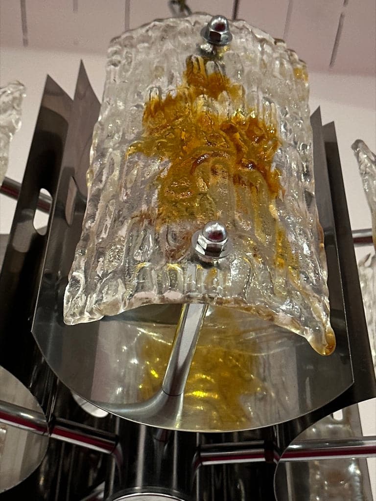 Stunning Italian Mazzega Chrome Murano Glass Pendant Light, 1960s