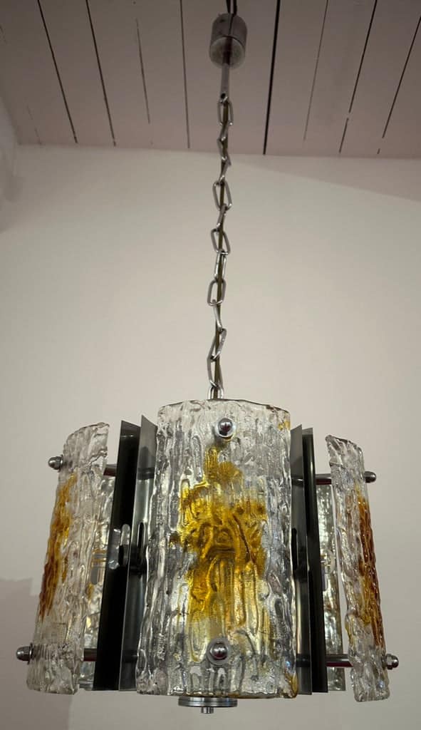 Stunning Italian Mazzega Chrome Murano Glass Pendant Light, 1960s