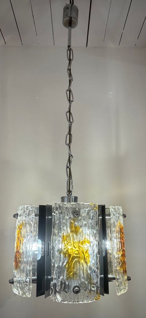 Stunning Italian Mazzega Chrome Murano Glass Pendant Light, 1960s