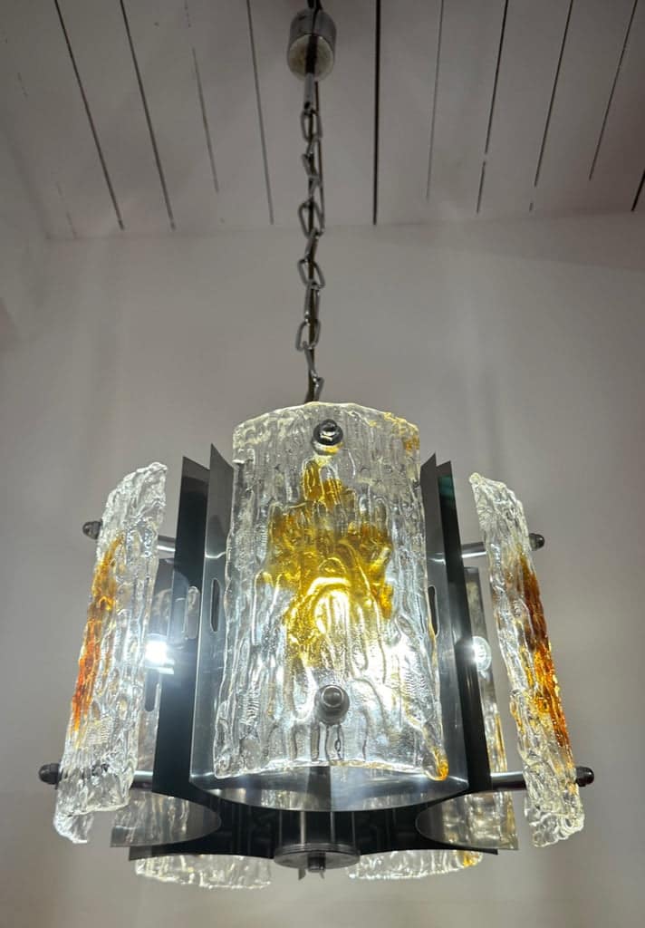 Stunning Italian Mazzega Chrome Murano Glass Pendant Light, 1960s