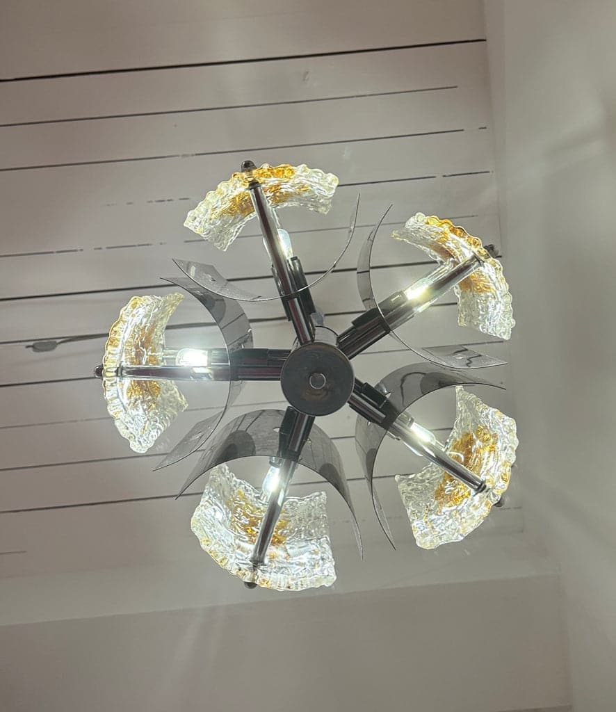 Stunning Italian Mazzega Chrome Murano Glass Pendant Light, 1960s