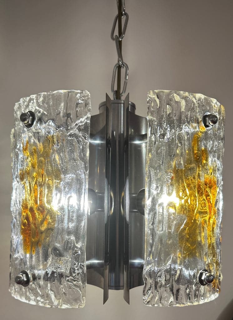Stunning Italian Mazzega Chrome Murano Glass Pendant Light, 1960s