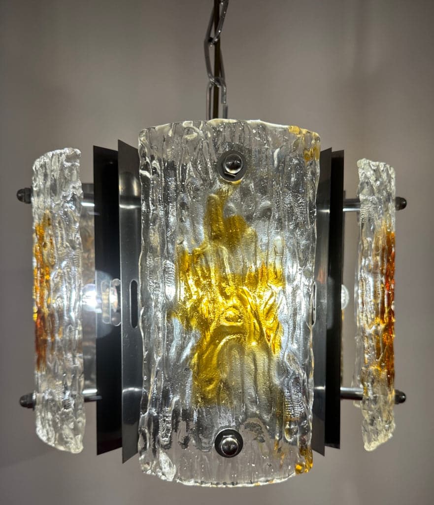 Stunning Italian Mazzega Chrome Murano Glass Pendant Light, 1960s