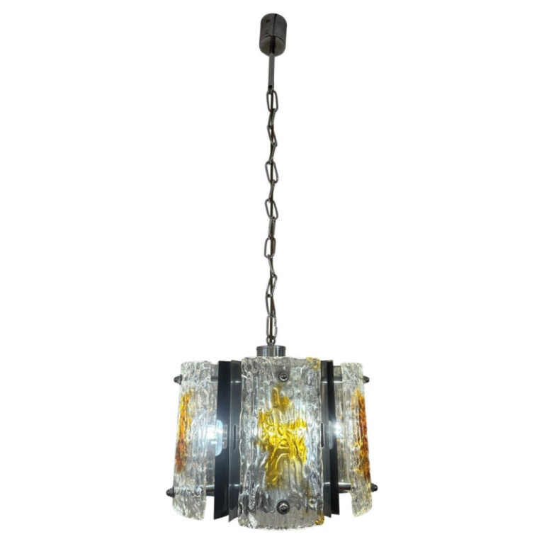 Stunning Italian Mazzega Chrome Murano Glass Pendant Light, 1960s