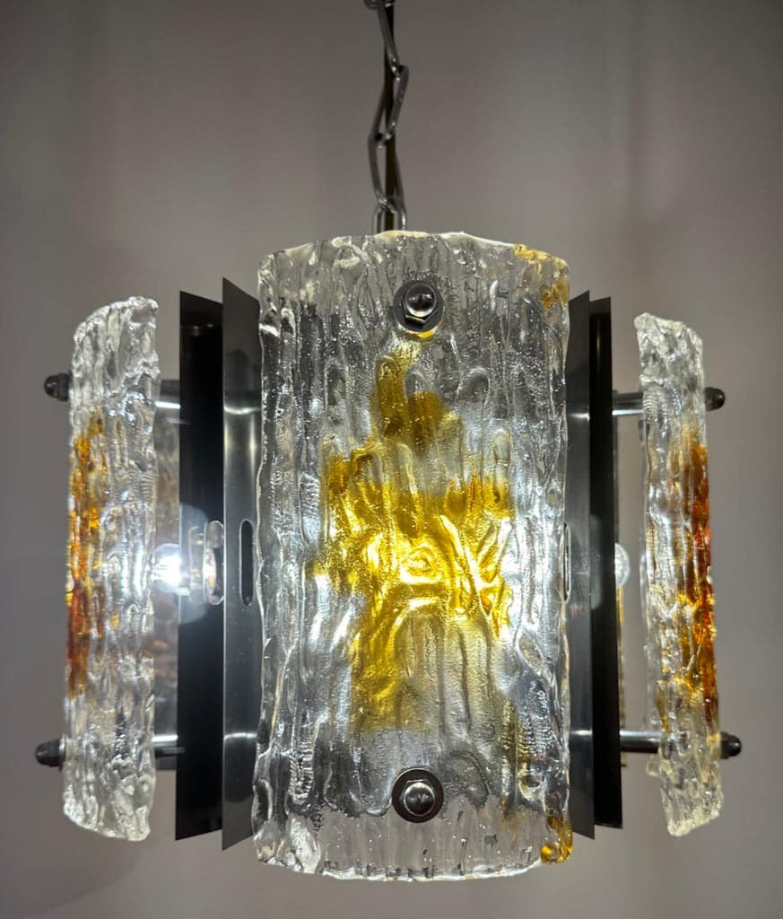 Stunning Italian Mazzega Chrome Murano Glass Pendant Light, 1960s