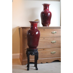 Antique Chinese Yongzhen, Flambé glaze, Sang de Boeuf vases. Pair available.
