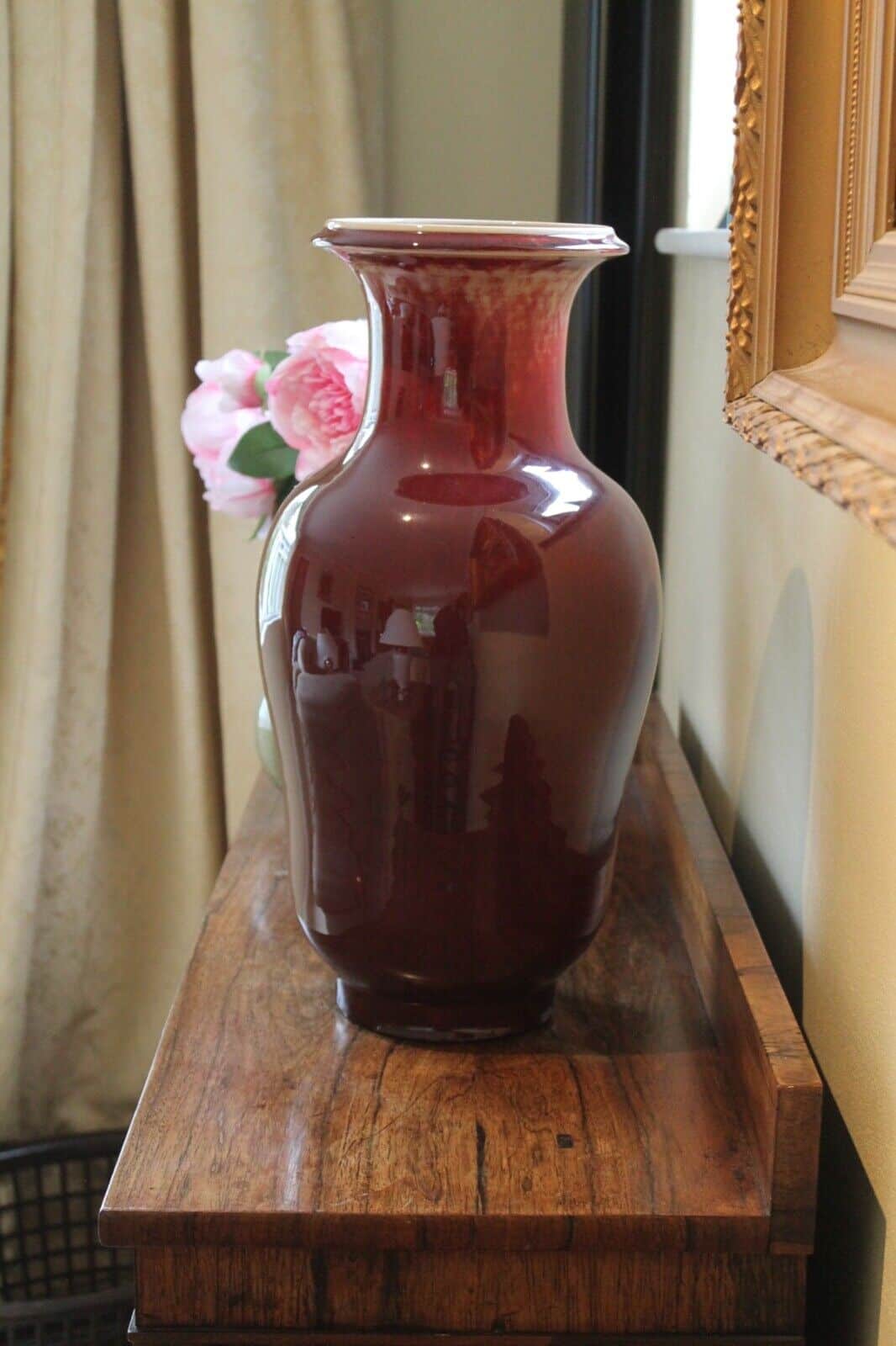 Antique Chinese Yongzhen, Flambé glaze, Sang de Boeuf vases. Pair available.