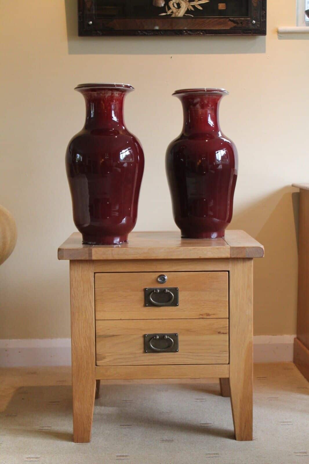 Antique Chinese Yongzhen, Flambé glaze, Sang de Boeuf vases. Pair available.