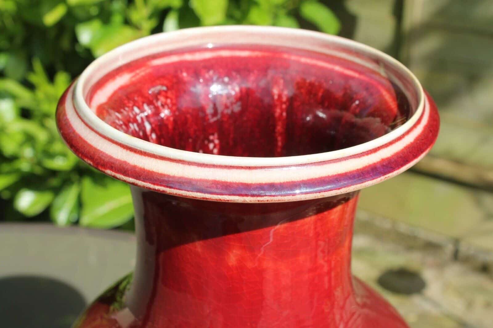 Antique Chinese Yongzhen, Flambé glaze, Sang de Boeuf vases. Pair available.