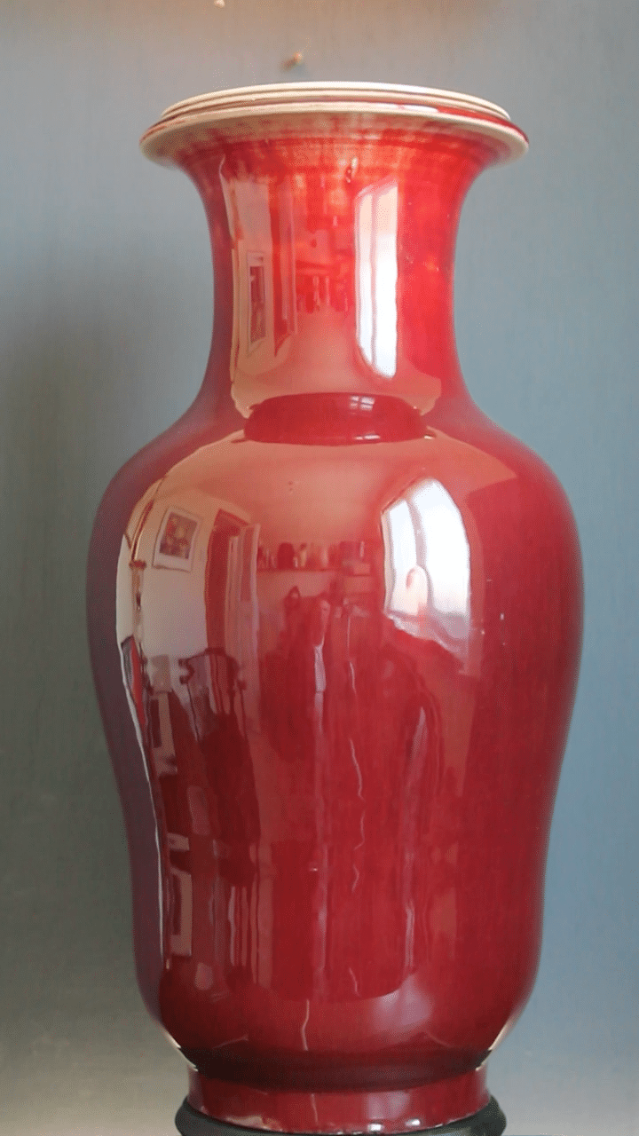 Antique Chinese Yongzhen, Flambé glaze, Sang de Boeuf vases. Pair available.