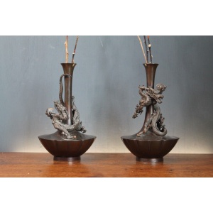 Antique Japanese Genryu Sai Saeya Bronze Dragon Vases. A Pair. Mid 19th C