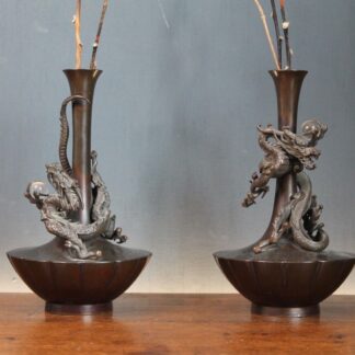 Antique Japanese Genryu Sai Saeya Bronze Dragon Vases. A Pair. Mid 19th C