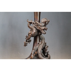 Antique Japanese Genryu Sai Saeya Bronze Dragon Vases. A Pair. Mid 19th C