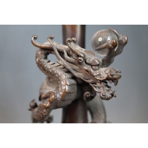 Antique Japanese Genryu Sai Saeya Bronze Dragon Vases. A Pair. Mid 19th C
