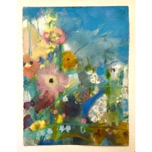 Beautiful Large Painting Of Summer Garden Blooms In Pastels On Heavy Watercolour Paper Signed By London Artist Belinda Woods